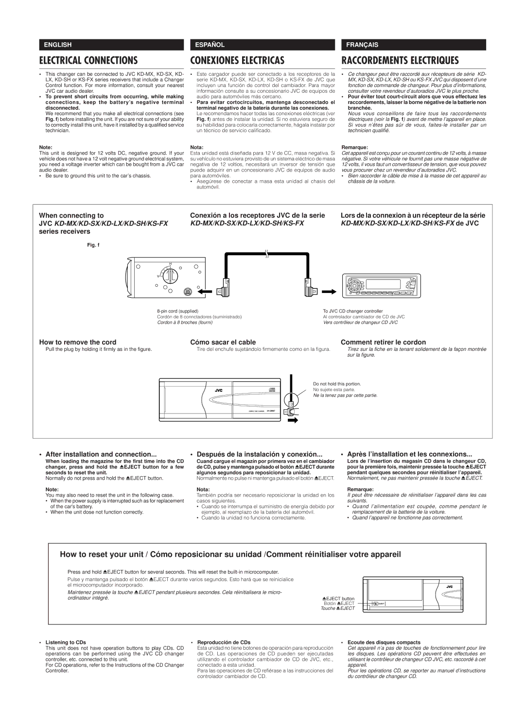 JVC CH-X400 user service Electrical Connections Conexiones Electricas, Raccordements Electriques 