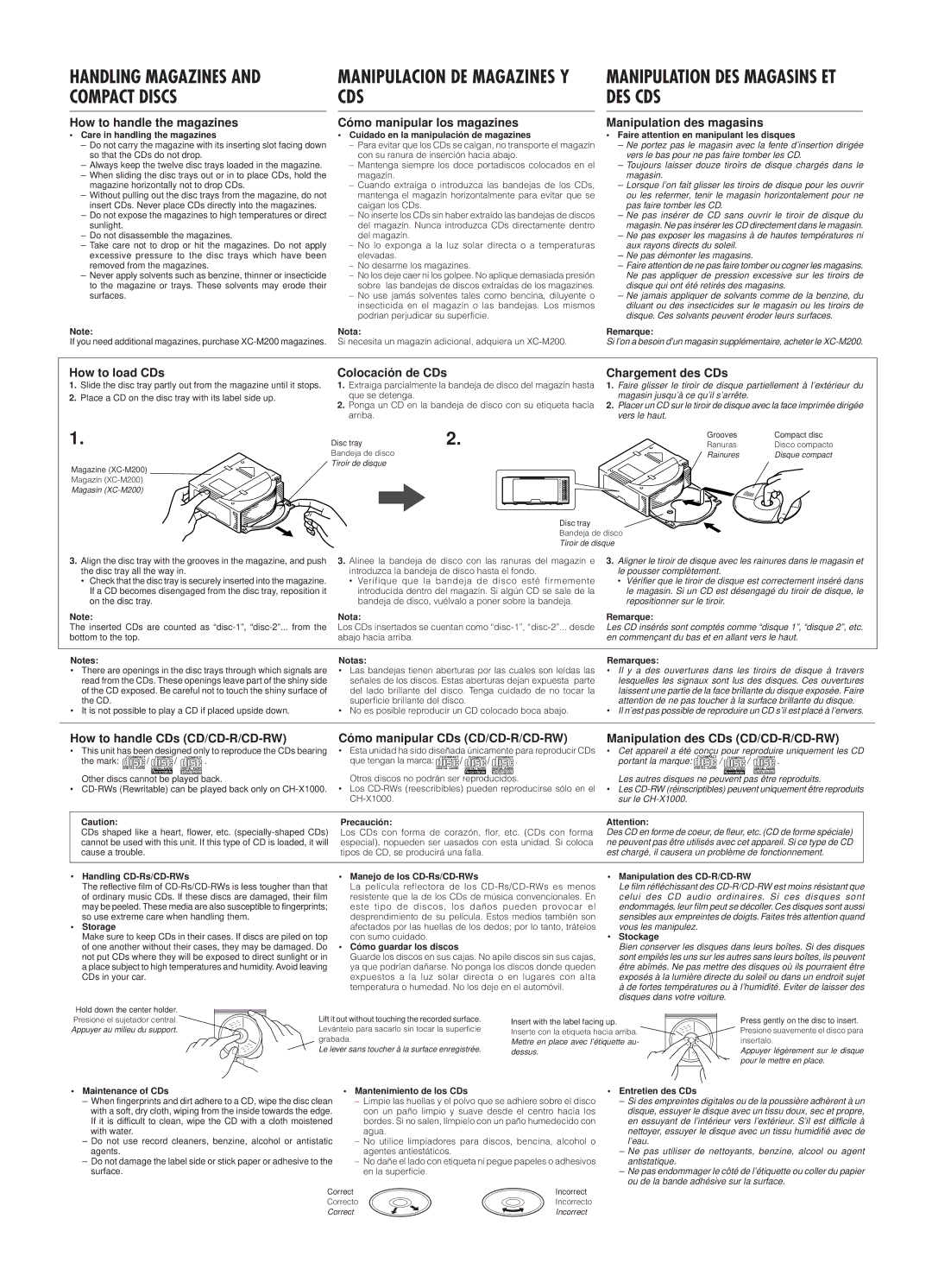 JVC CH-X400 user service Handling Magazines, Compact Discs CDS DES CDS, Manipulation DES Magasins ET 