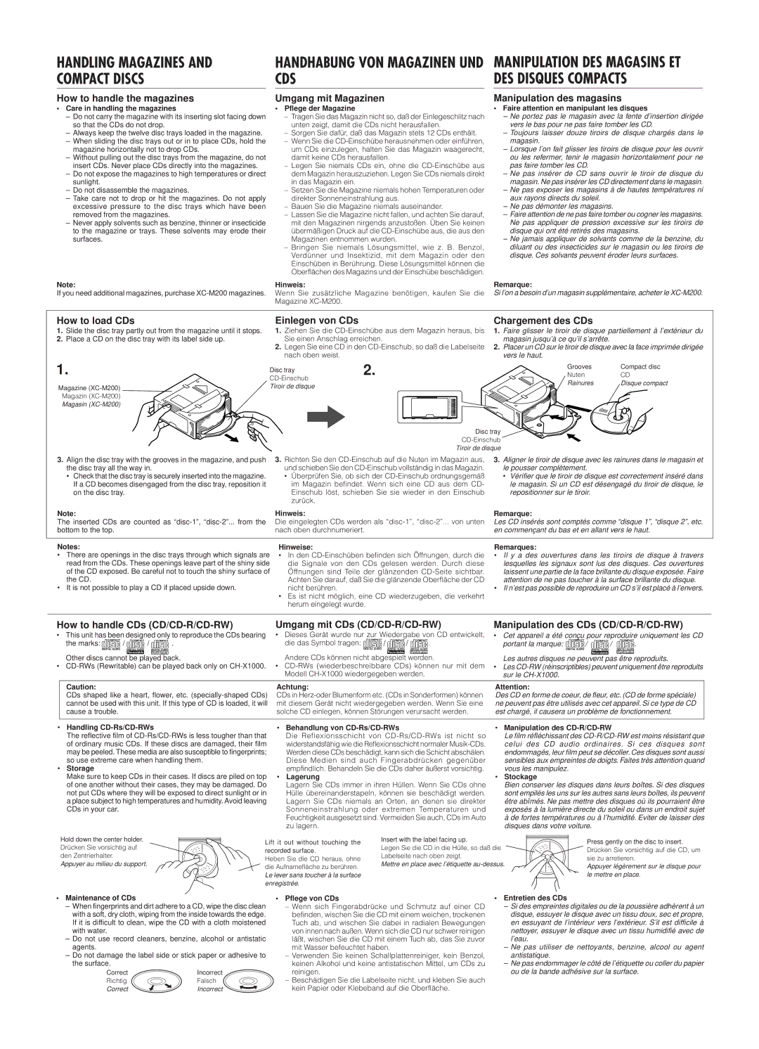 JVC CH-X400 user service Handling Magazines, Compact Discs CDS DES Disques Compacts 