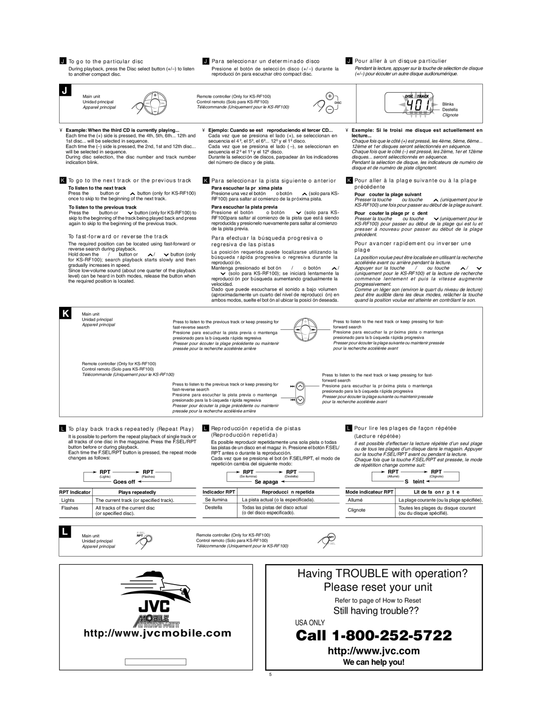 JVC CH-X470 user service Refer to page of How to Reset 