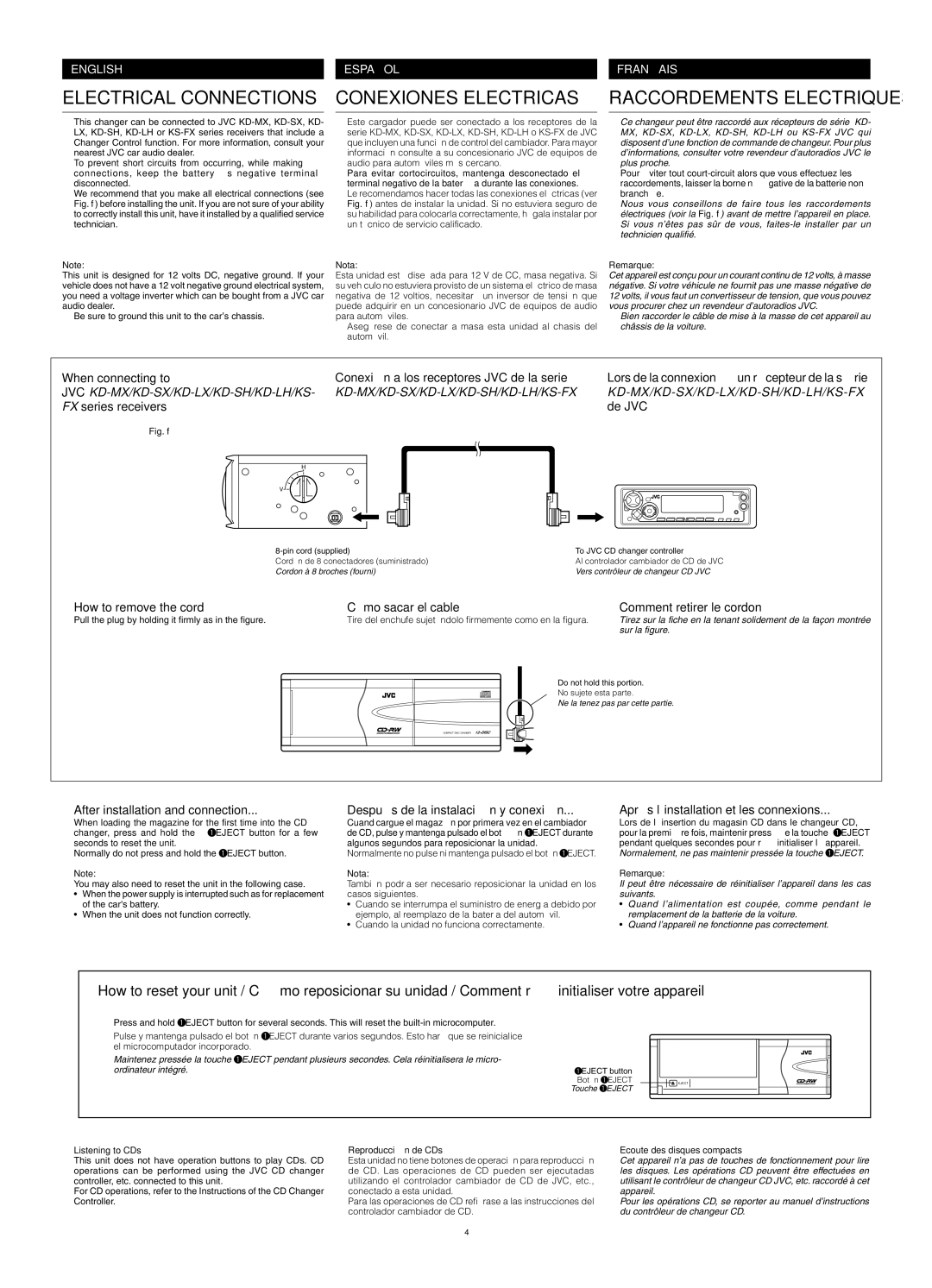 JVC CH-X470 user service Electrical Connections, Conexiones Electricas, Raccordements Electriques 