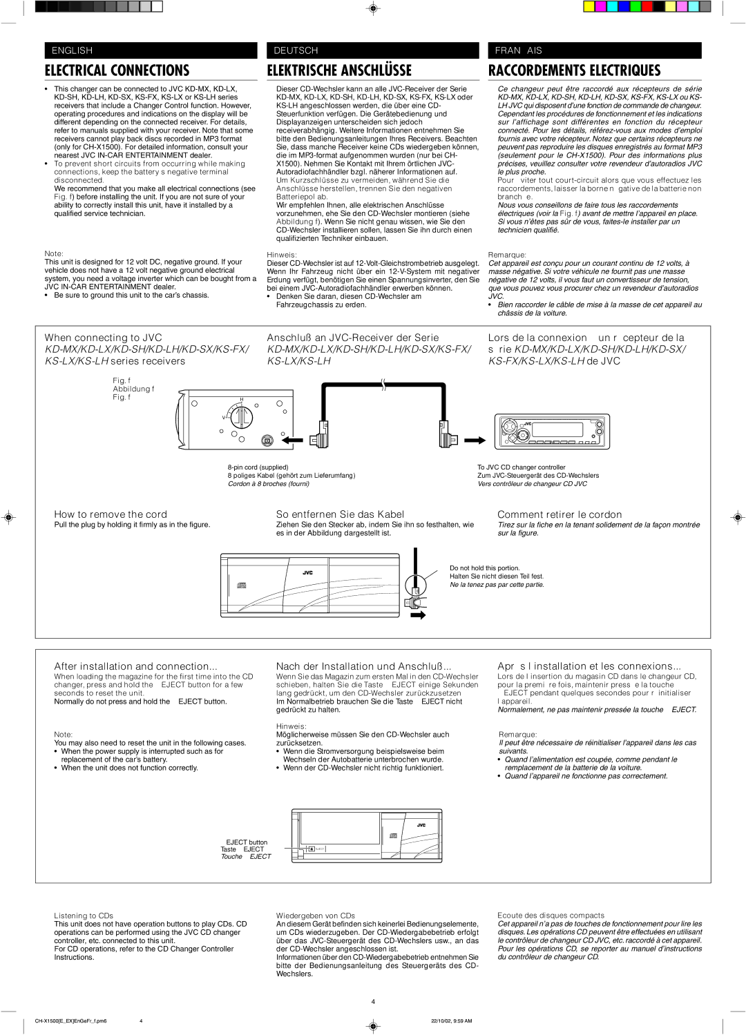 JVC CH-X550 user service Electrical Connections, Elektrische Anschlüsse, Raccordements Electriques 