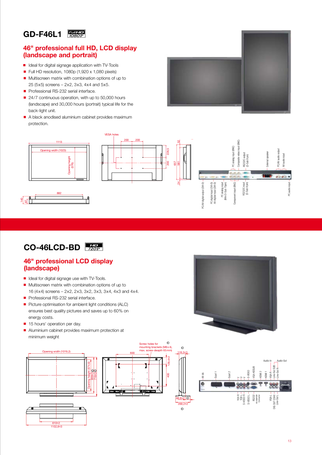 JVC GD-F46L1, CO-46LCD-BD, GD-F65L1, GD-F52L1, GM-H40L2 manual Professional LCD display landscape 