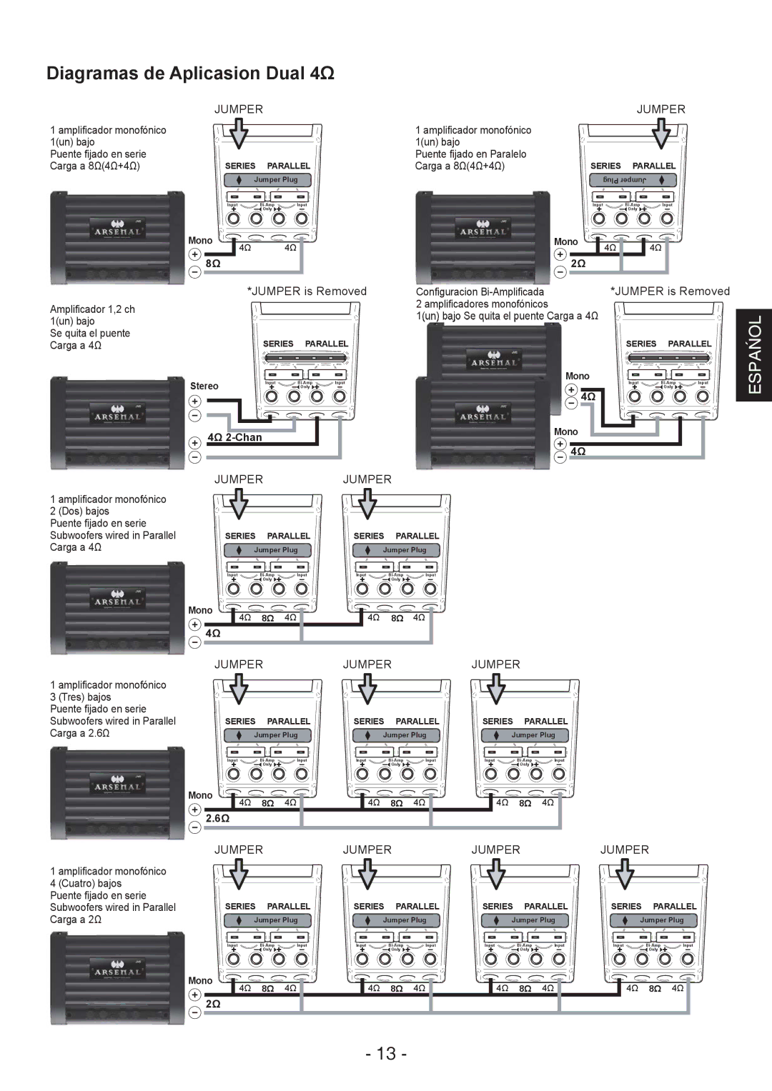 JVC CS-AW8540, CS-AW8520 instruction manual Diagramas de Aplicasion Dual 4Ω 