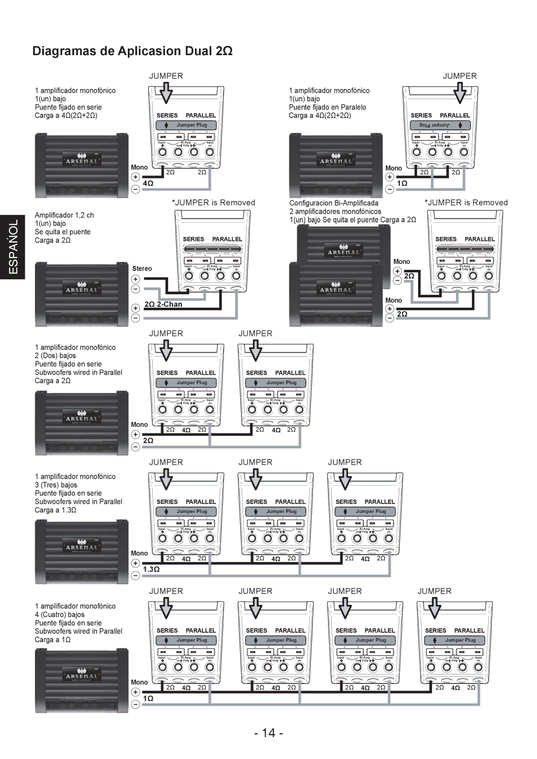 JVC CS-AW8520, CS-AW8540 instruction manual Diagramas de Aplicasion Dual 2Ω 