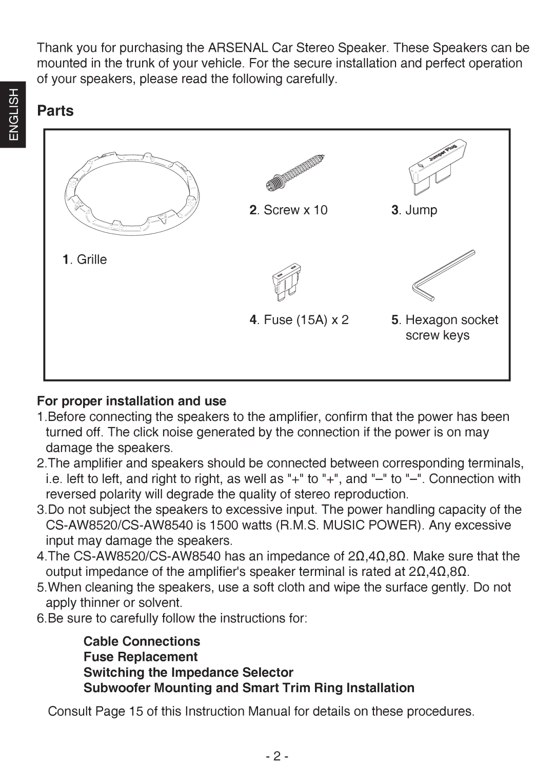 JVC CS-AW8520, CS-AW8540 instruction manual Parts 