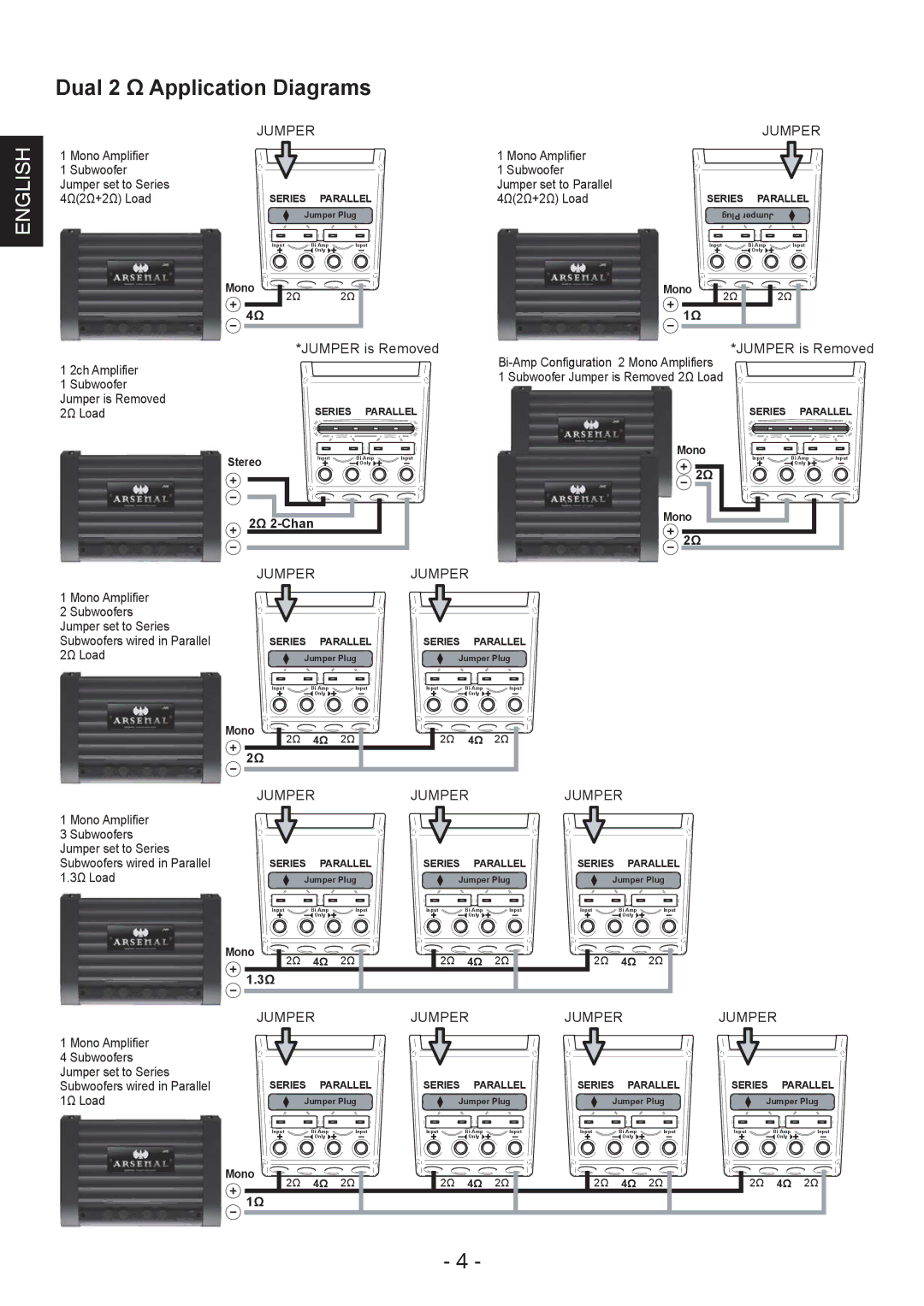 JVC CS-AW8520, CS-AW8540 instruction manual Dual 2 Ω Application Diagrams, 4Ω2Ω+2Ω Load 