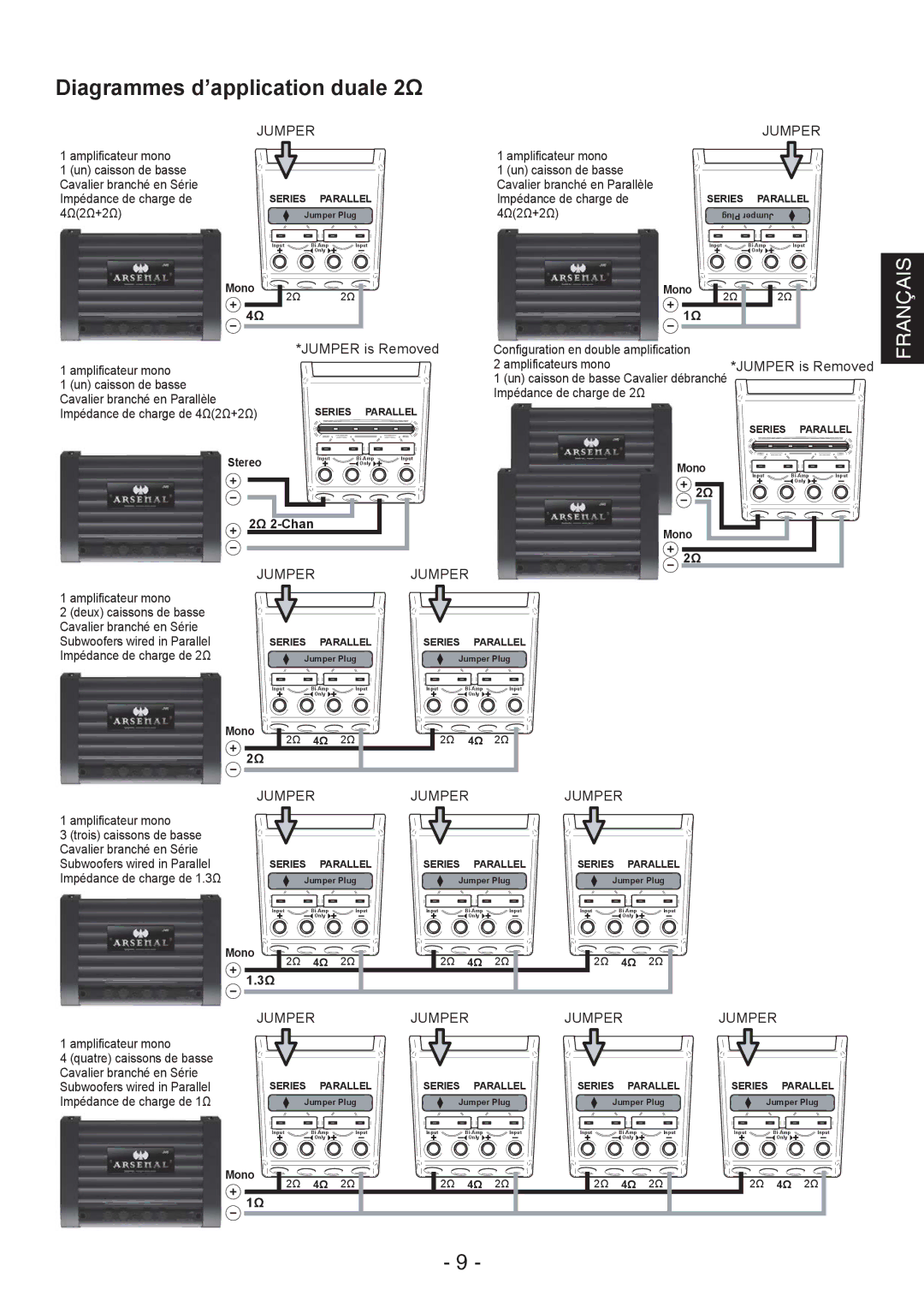 JVC CS-AW8540, CS-AW8520 instruction manual Diagrammes d’application duale 2Ω 