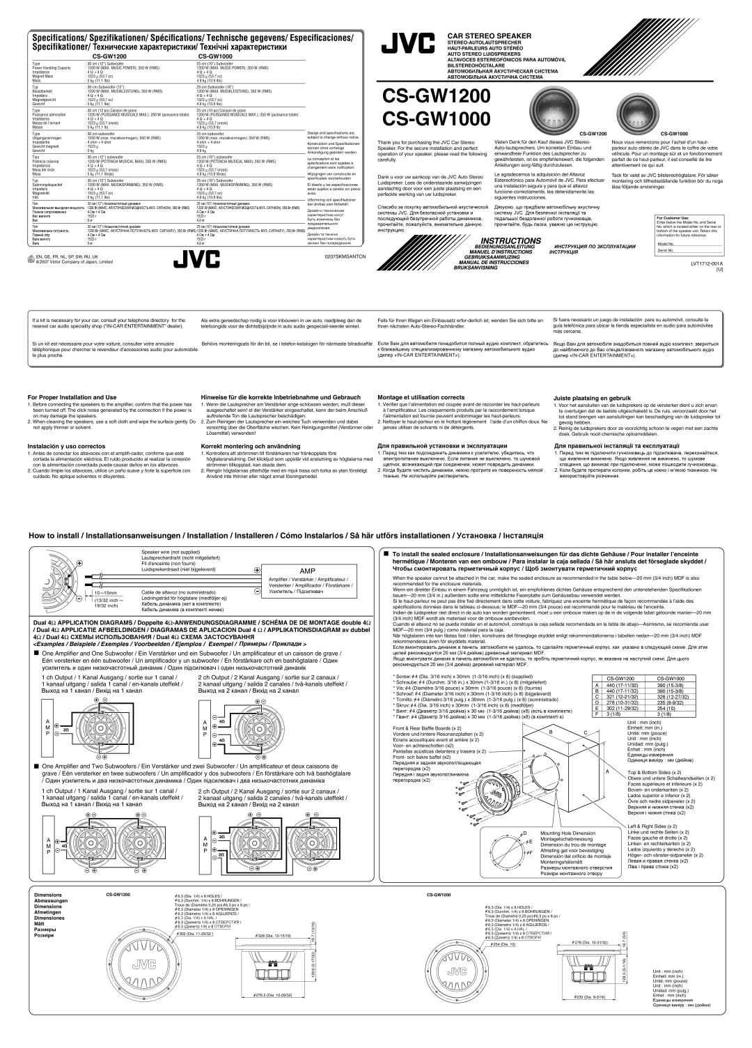 JVC specifications CS-GW1200 CS-GW1000, For Proper Installation and Use, Montage et utilisation corrects 