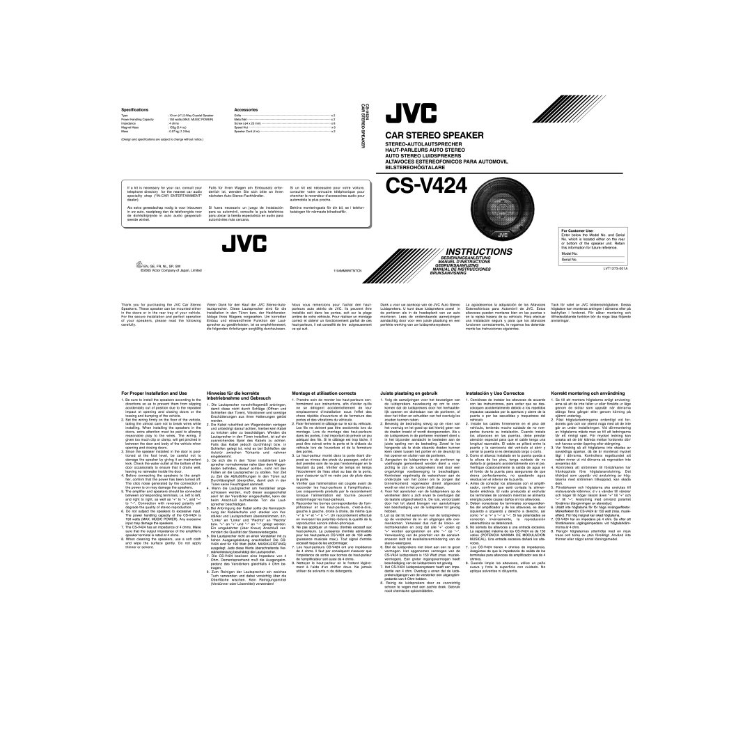 JVC CS-V424 manual 