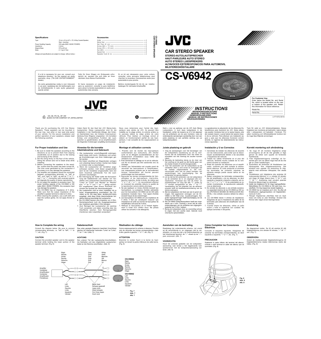 JVC LVT1072-001A specifications For Proper Installation and Use, Hinweise für die korrekte Inbetriebnahme und Gebrauch 