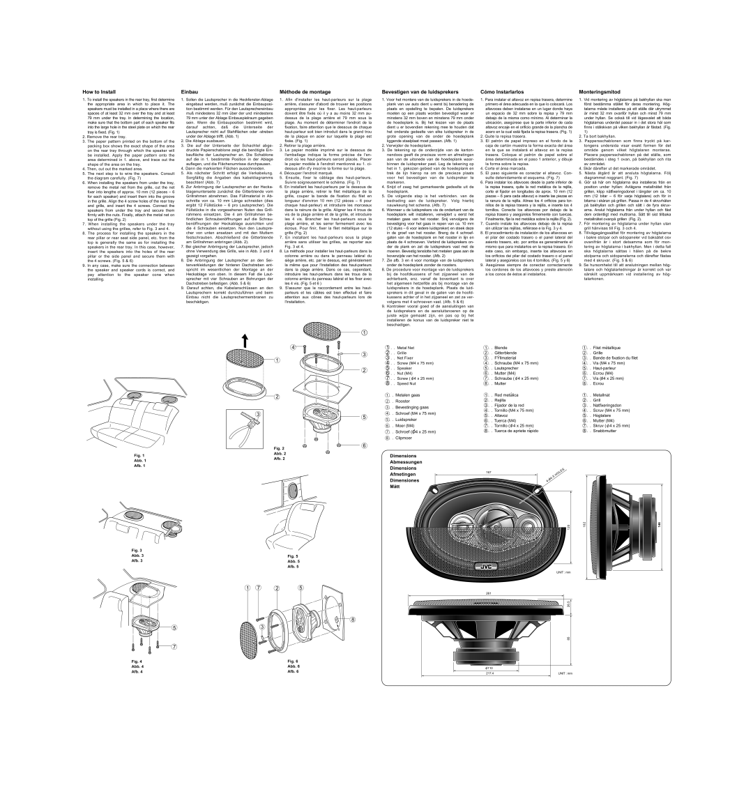 JVC CS-V6942, LVT1072-001A specifications How to Install, Einbau, Méthode de montage 