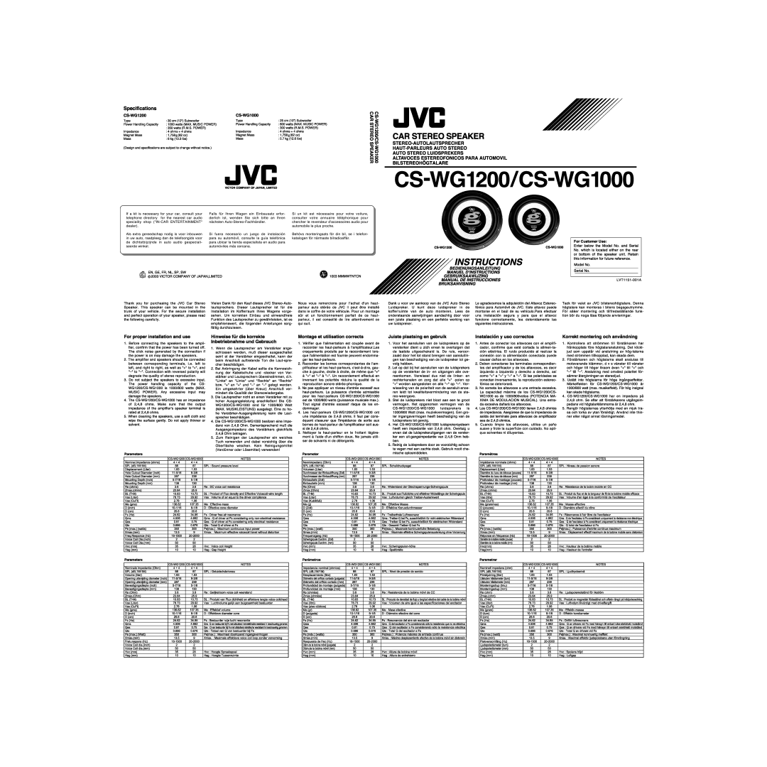 JVC CS-WG1200, CS-WG1000 manual 