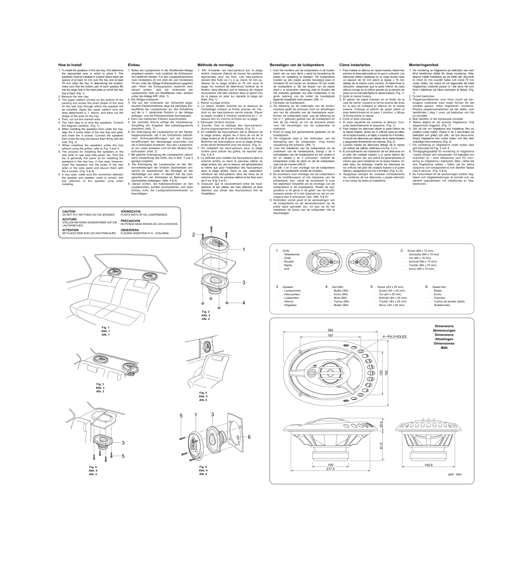 JVC CS-XV6930 specifications How to Install, Einbau, Méthode de montage 