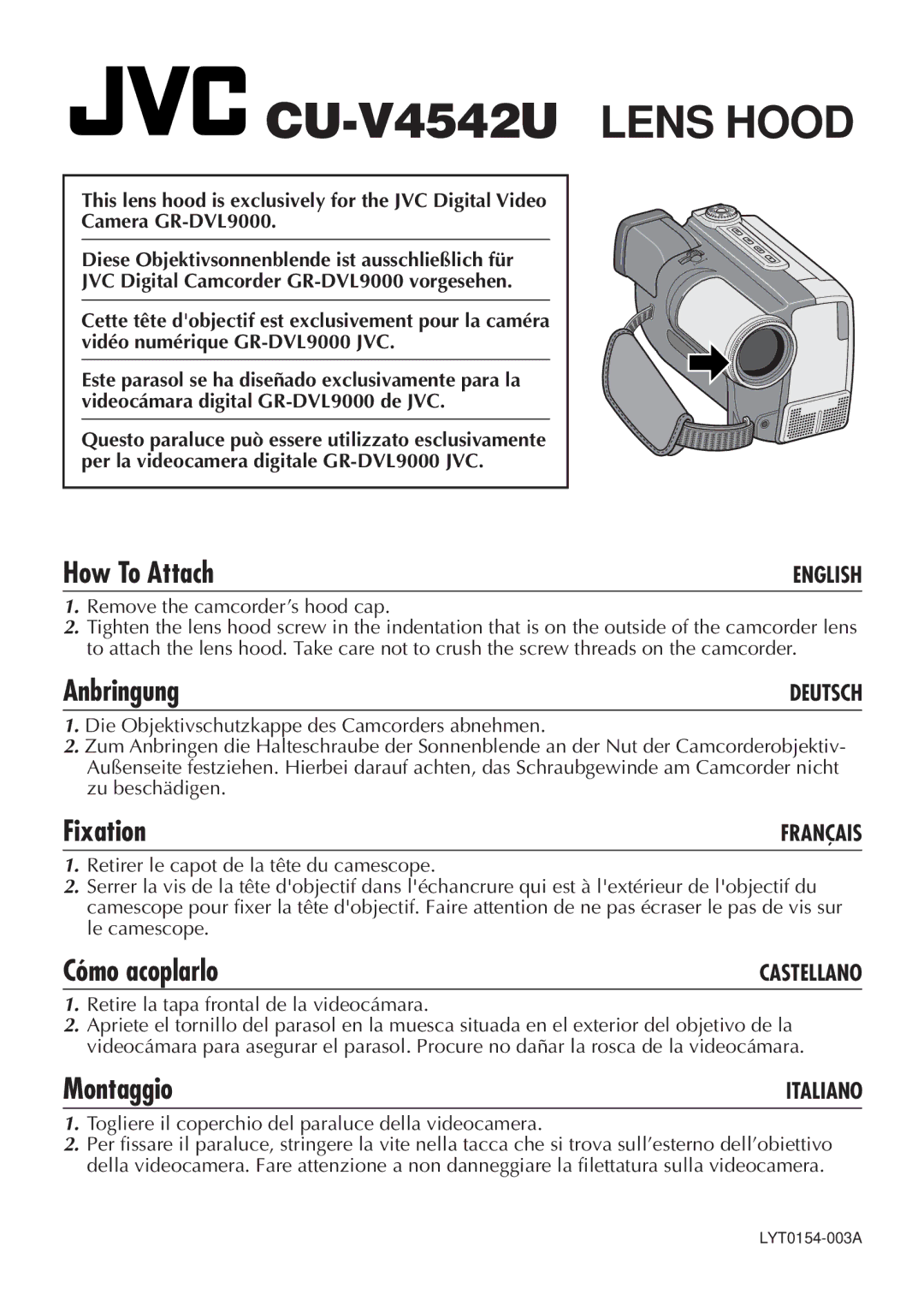 JVC manual CU-V4542U Lens Hood 