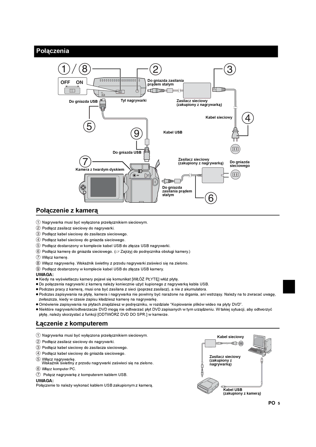 JVC CU-VD10 manuel dutilisation Połączenia, Połączenie z kamerą, Łączenie z komputerem 