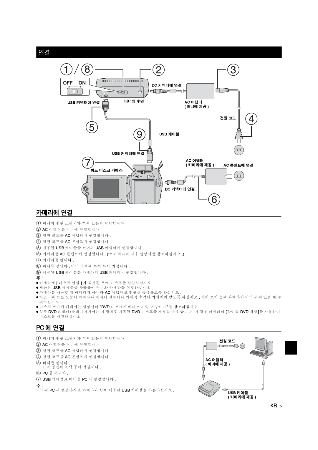 JVC CU-VD10 manuel dutilisation 카메라에 연결 