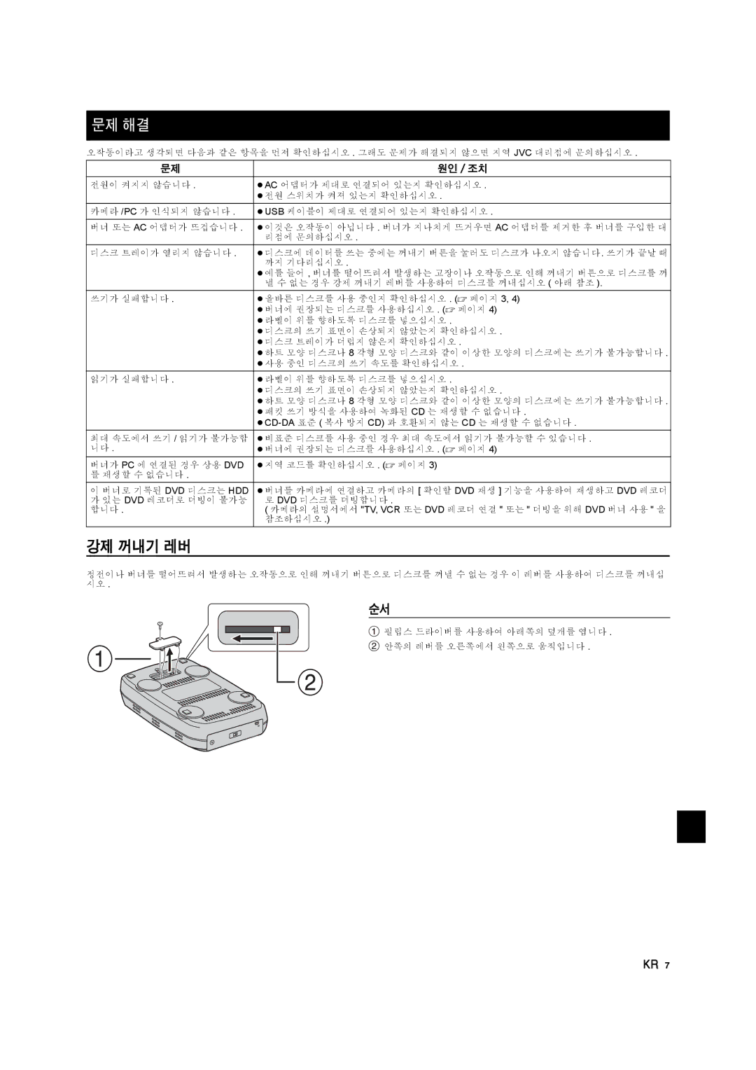 JVC CU-VD10 manuel dutilisation 강제 꺼내기 레버 