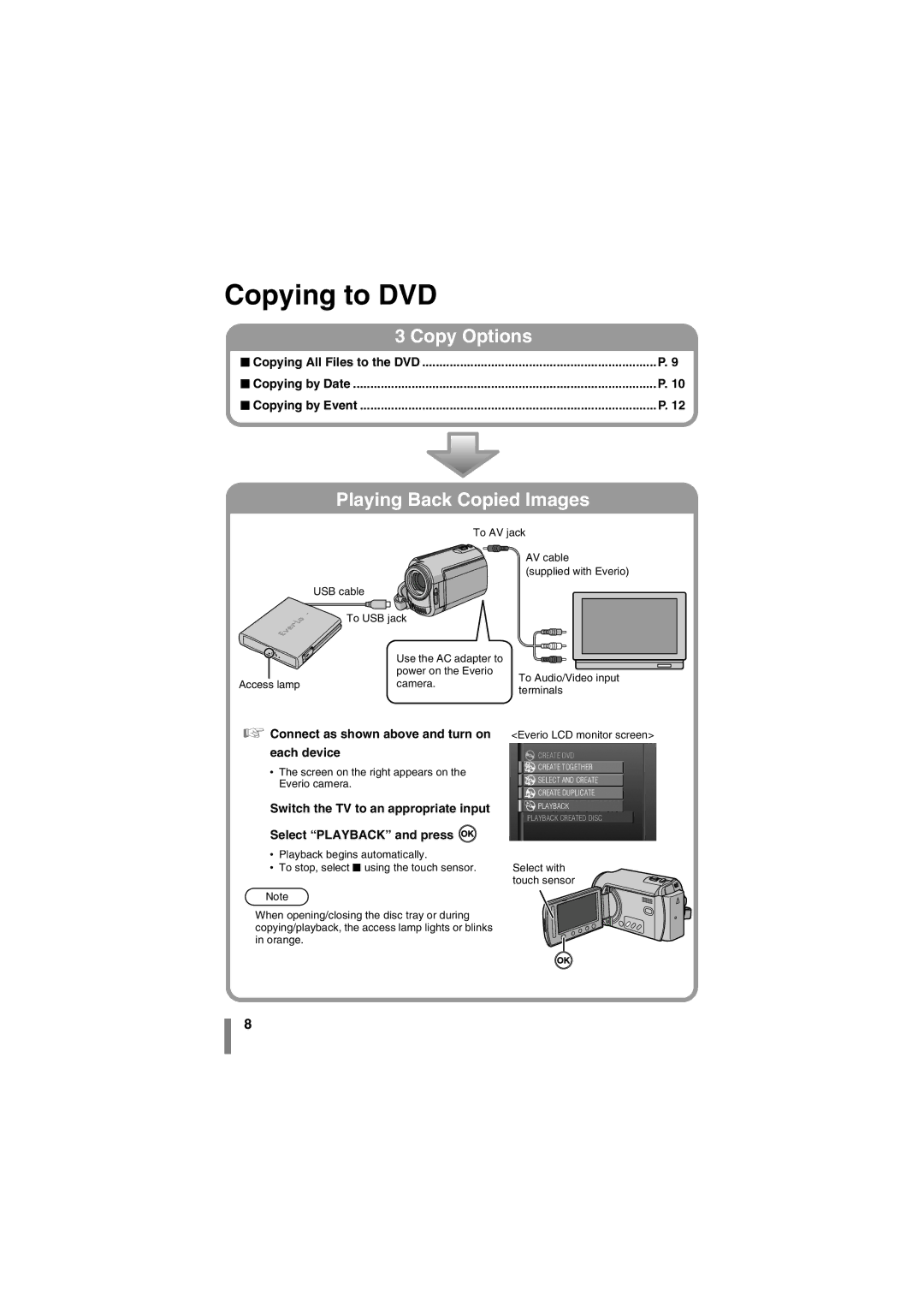 JVC CU-VD3U manuel dutilisation Copying to DVD, Connect as shown above and turn on each device 