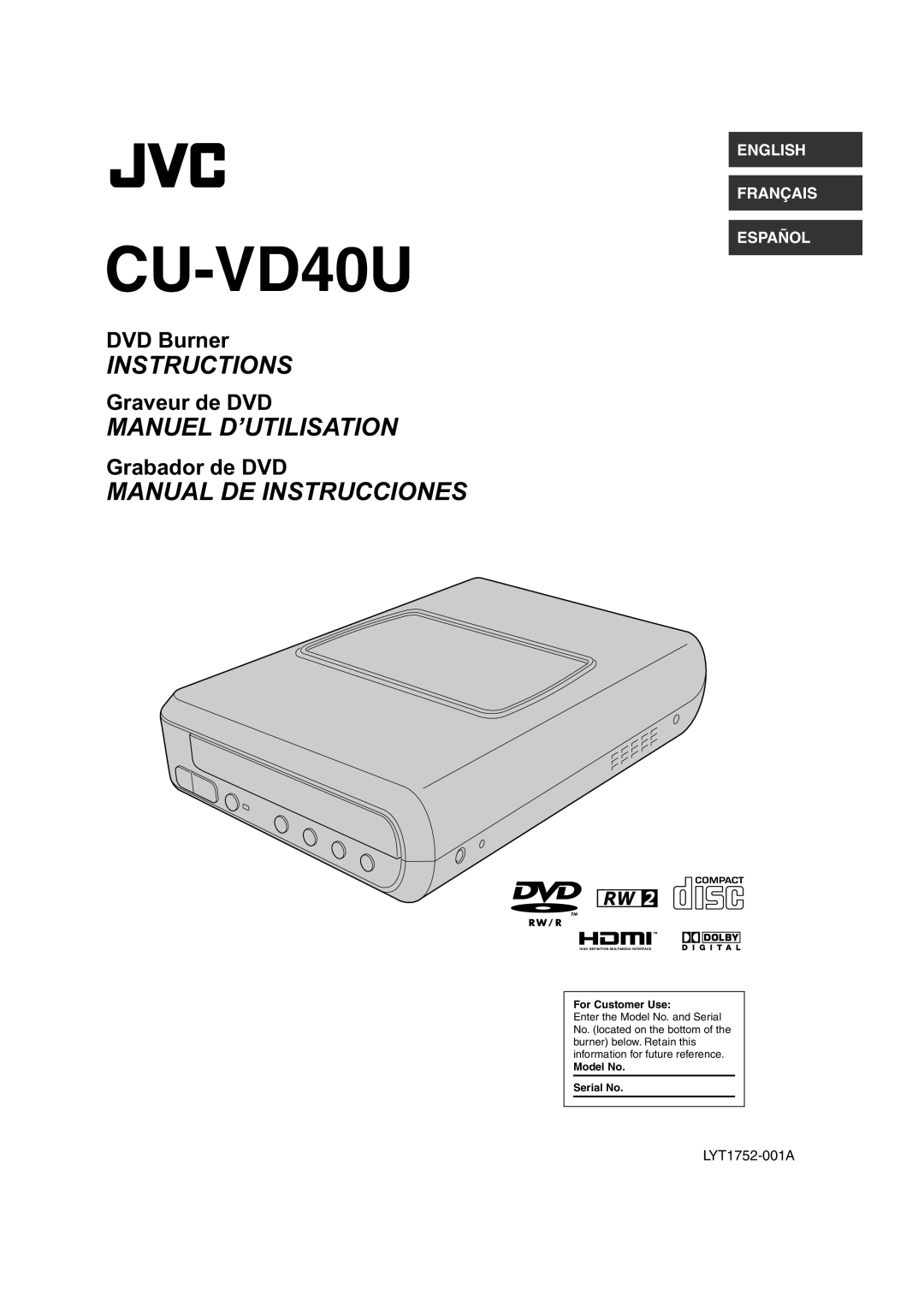 JVC 0307MNH-SW-BJ manuel dutilisation CU-VD40U 