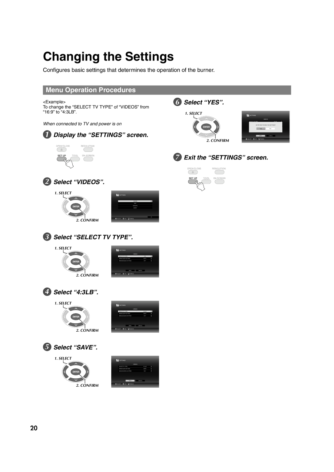 JVC CU-VD40U, 0307MNH-SW-BJ manuel dutilisation Changing the Settings, Menu Operation Procedures 