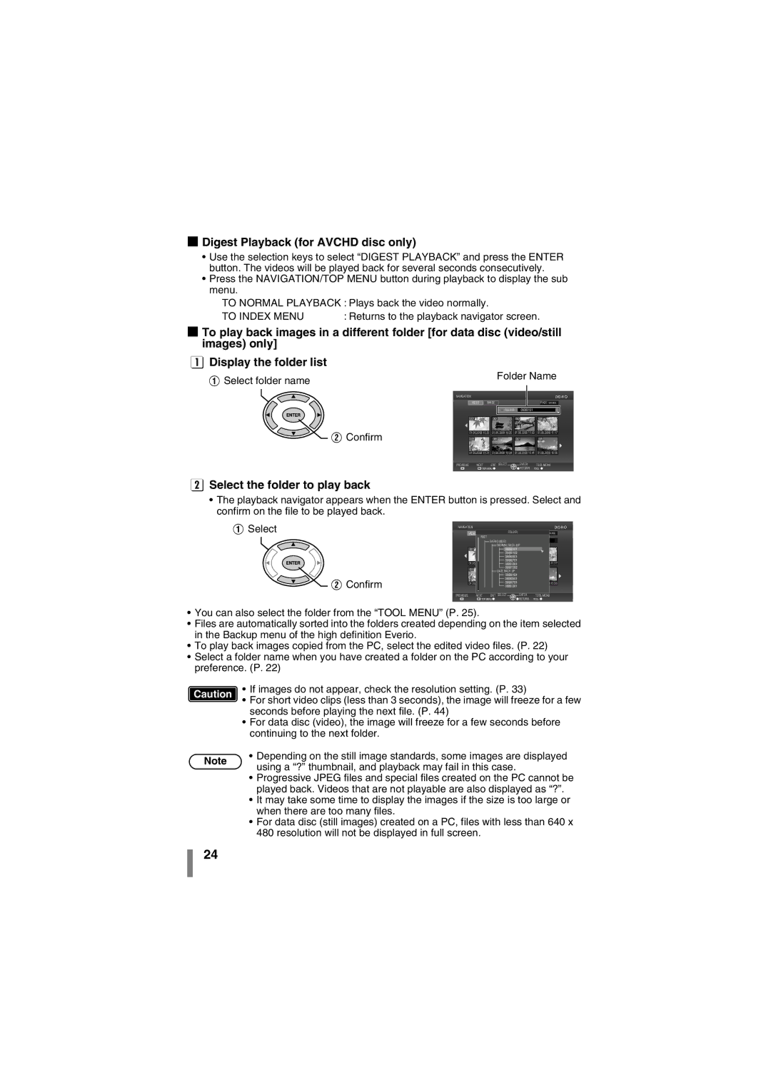 JVC CU-VD50AA manual Digest Playback for Avchd disc only, Select the folder to play back, To Index Menu 