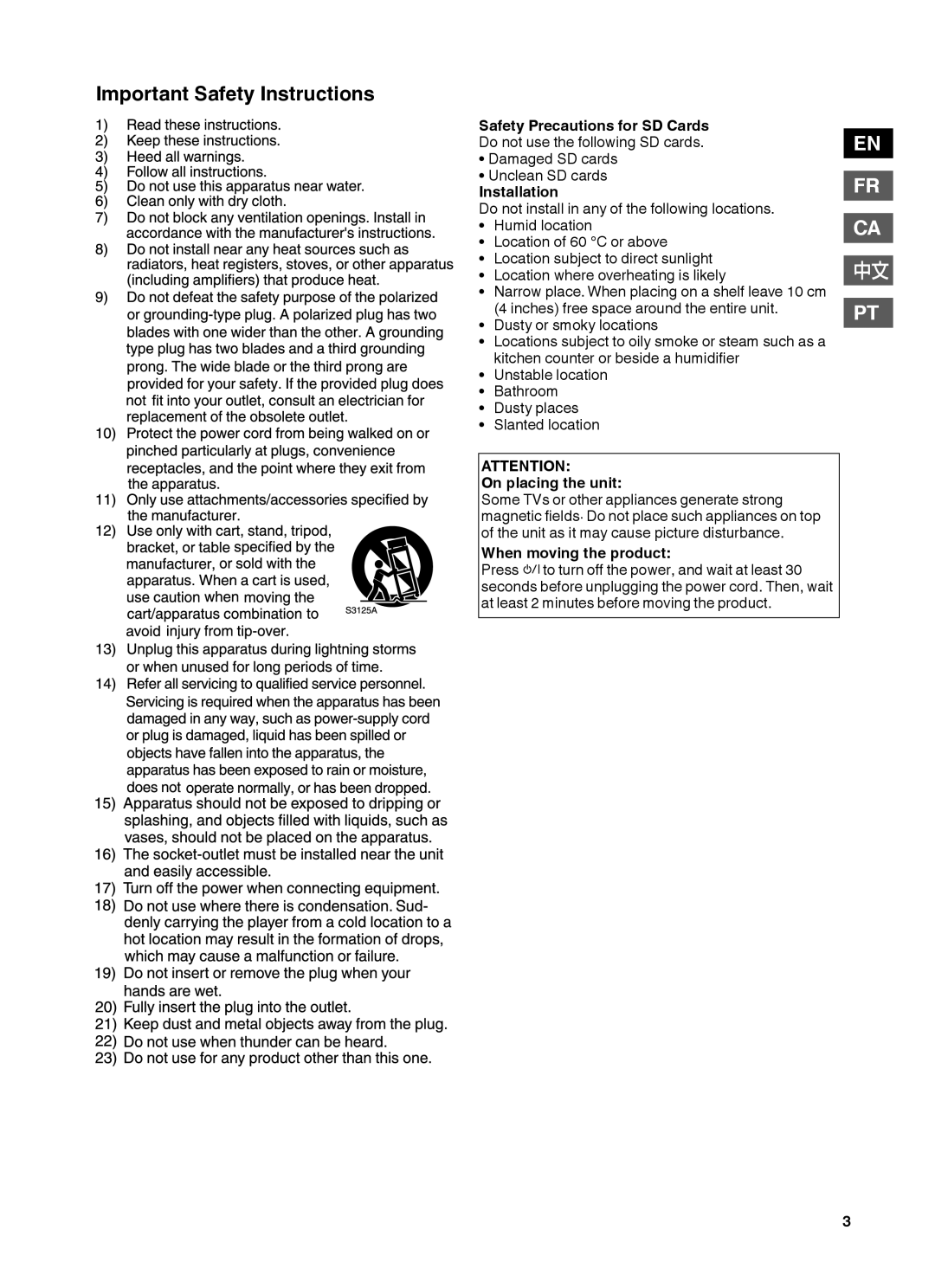 JVC CU-VS100U instruction manual Important Safety Instructions 