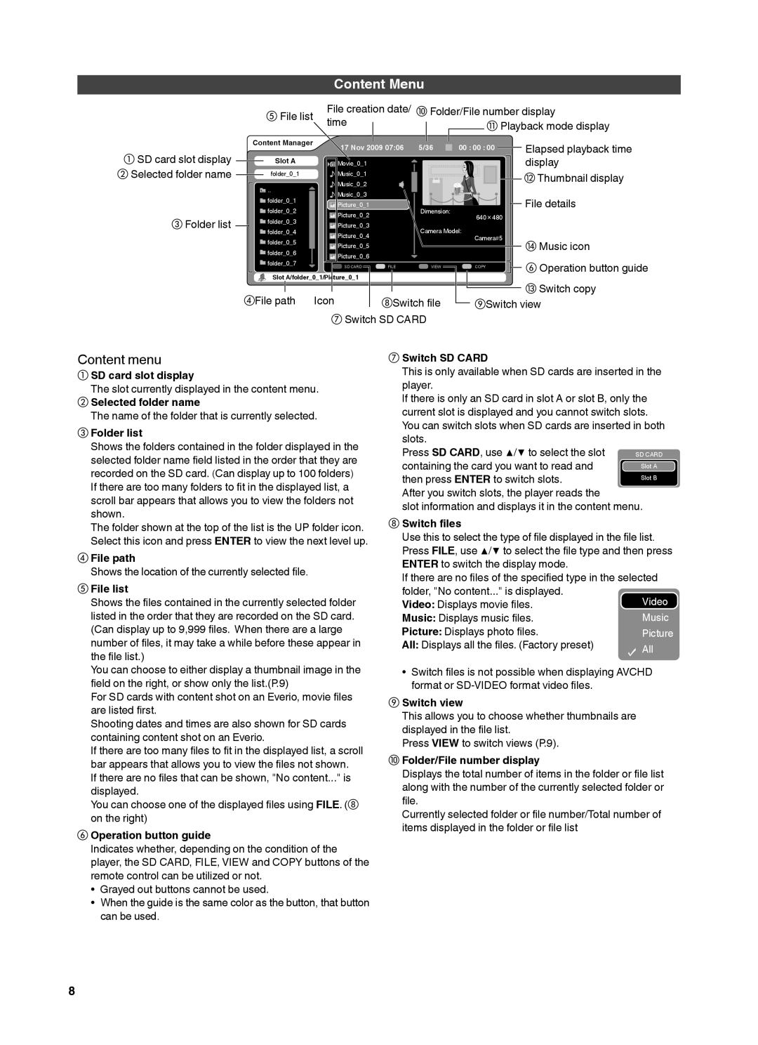 JVC CU-VS100U instruction manual Content Menu 