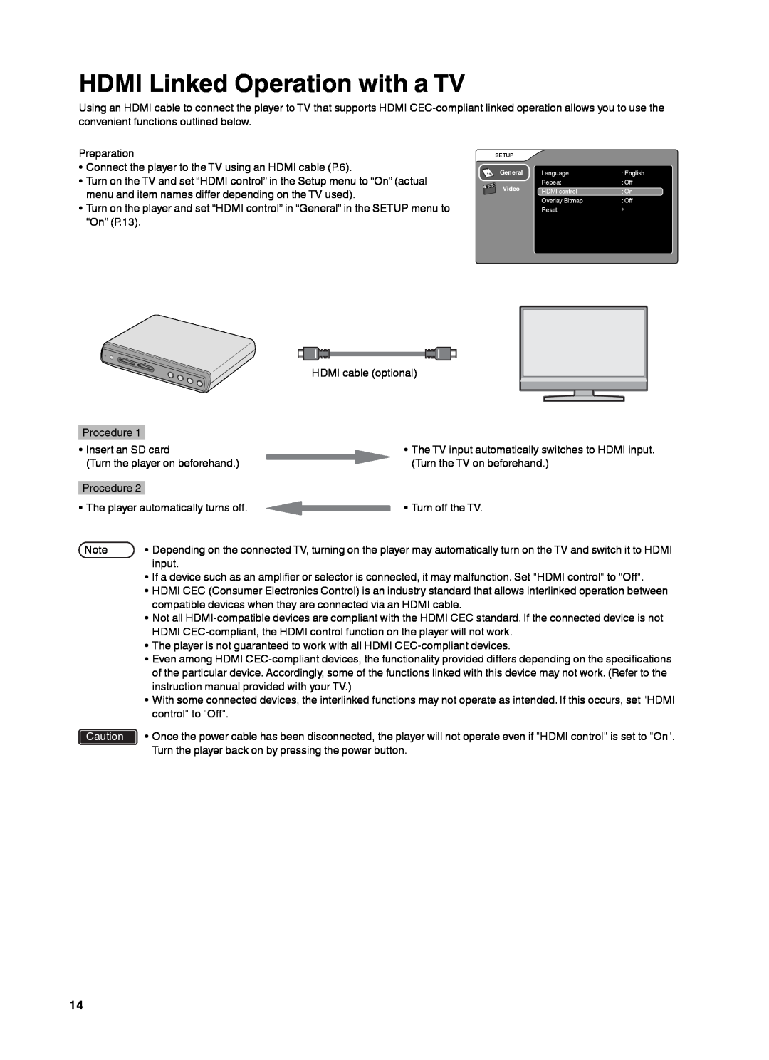 JVC CU-VS100U instruction manual HDMI Linked Operation with a TV 