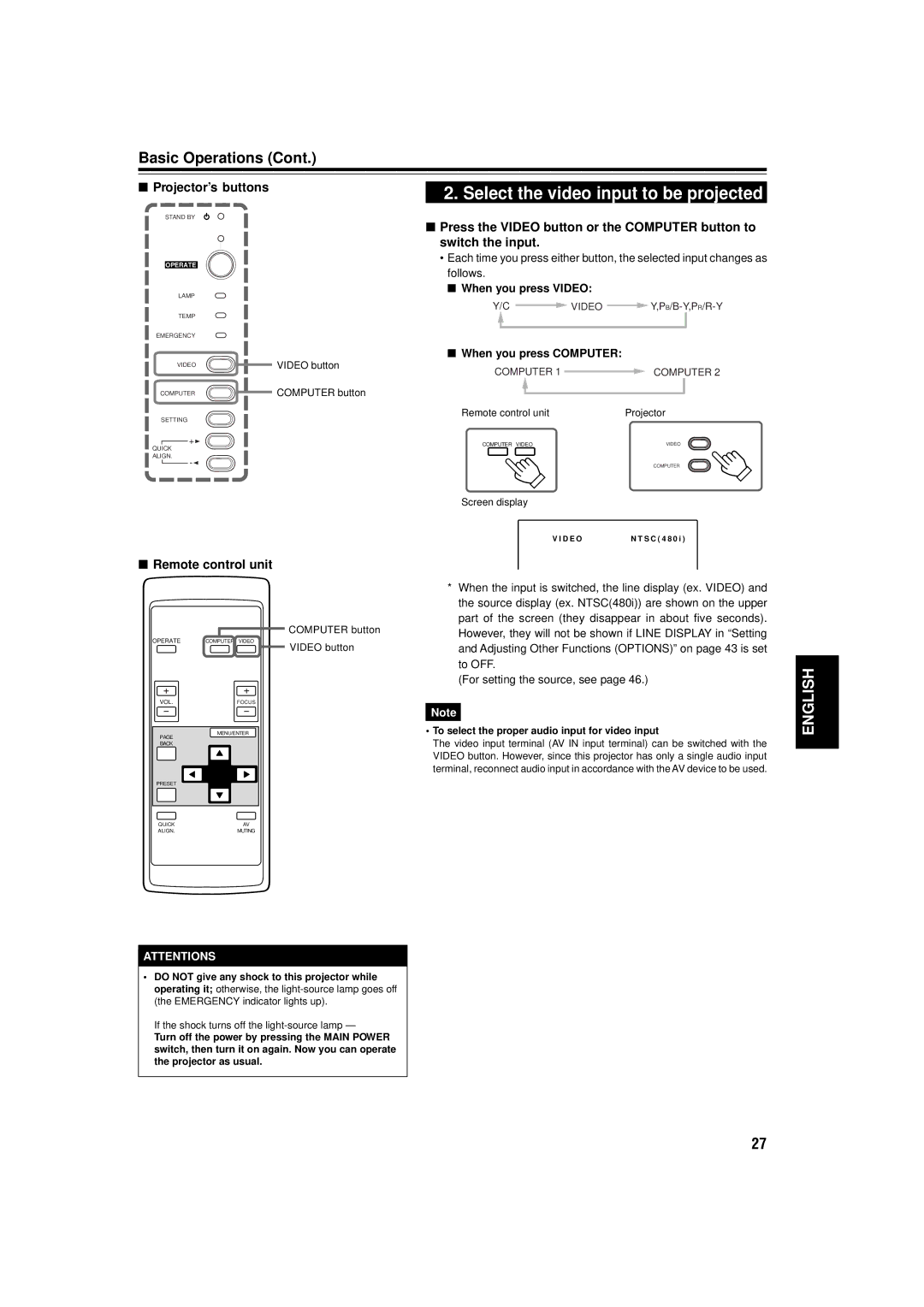 JVC DLA-C15U manual Follows, When you press Video, When you press Computer 