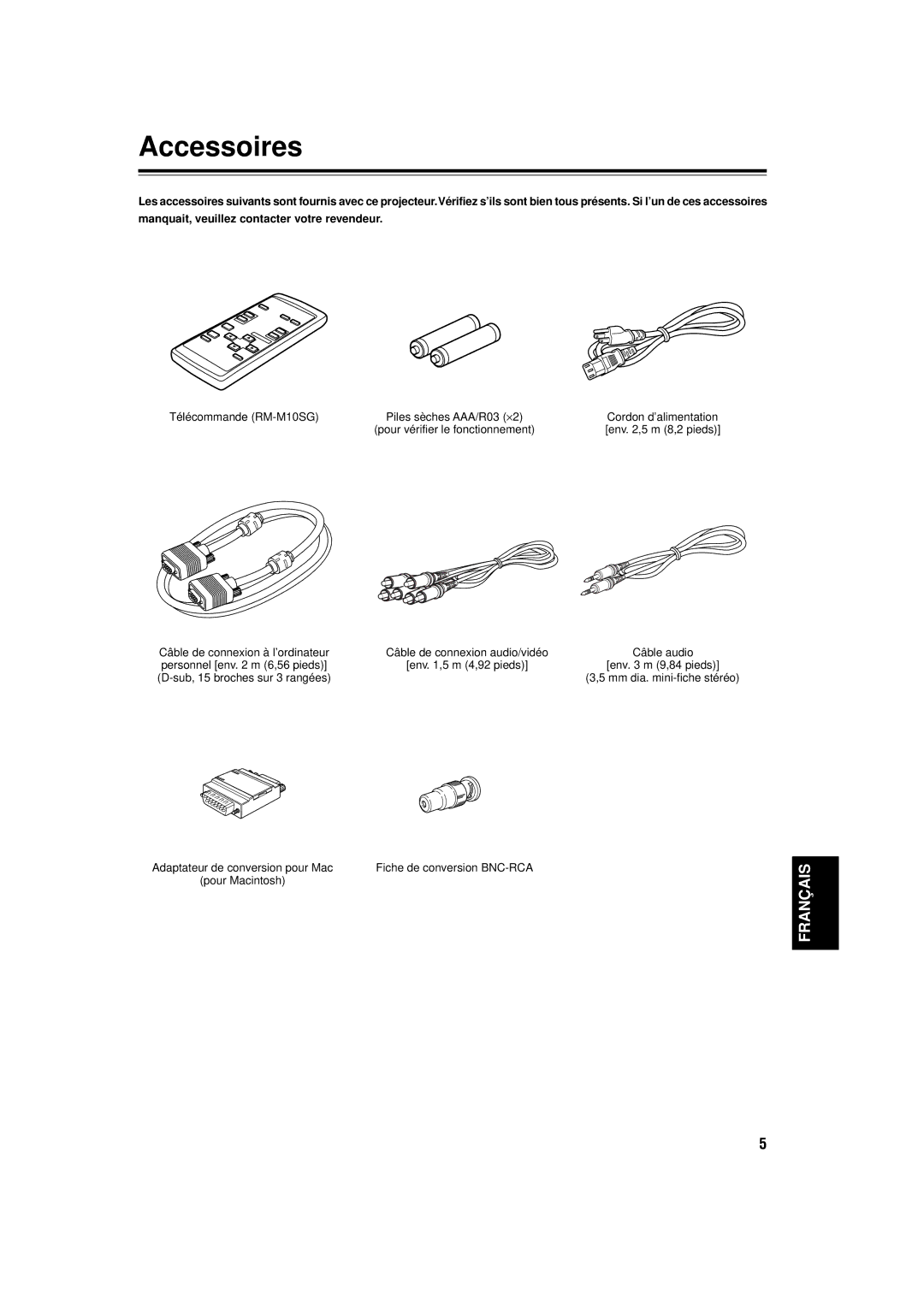 JVC DLA-C15U manual Accessoires, Télécommande RM-M10SG, Pour Macintosh 