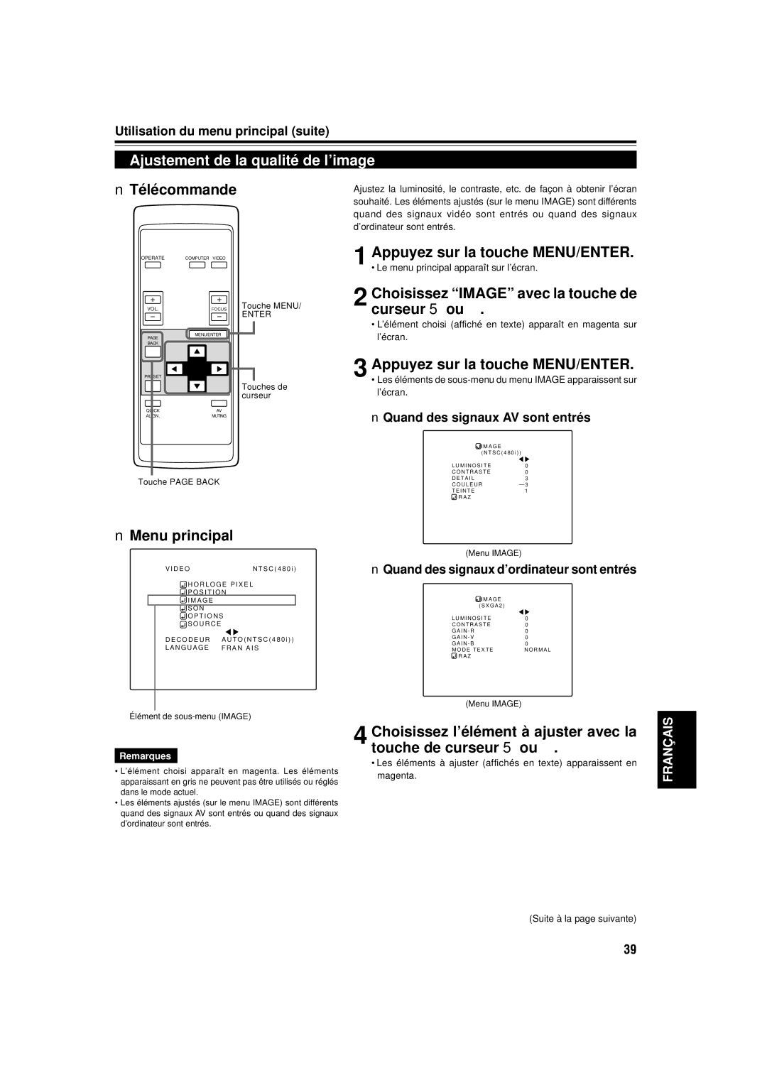 JVC DLA-C15U manual Ajustement de la qualité de l’image, Choisissez Image avec la touche de curseur 5 ou 