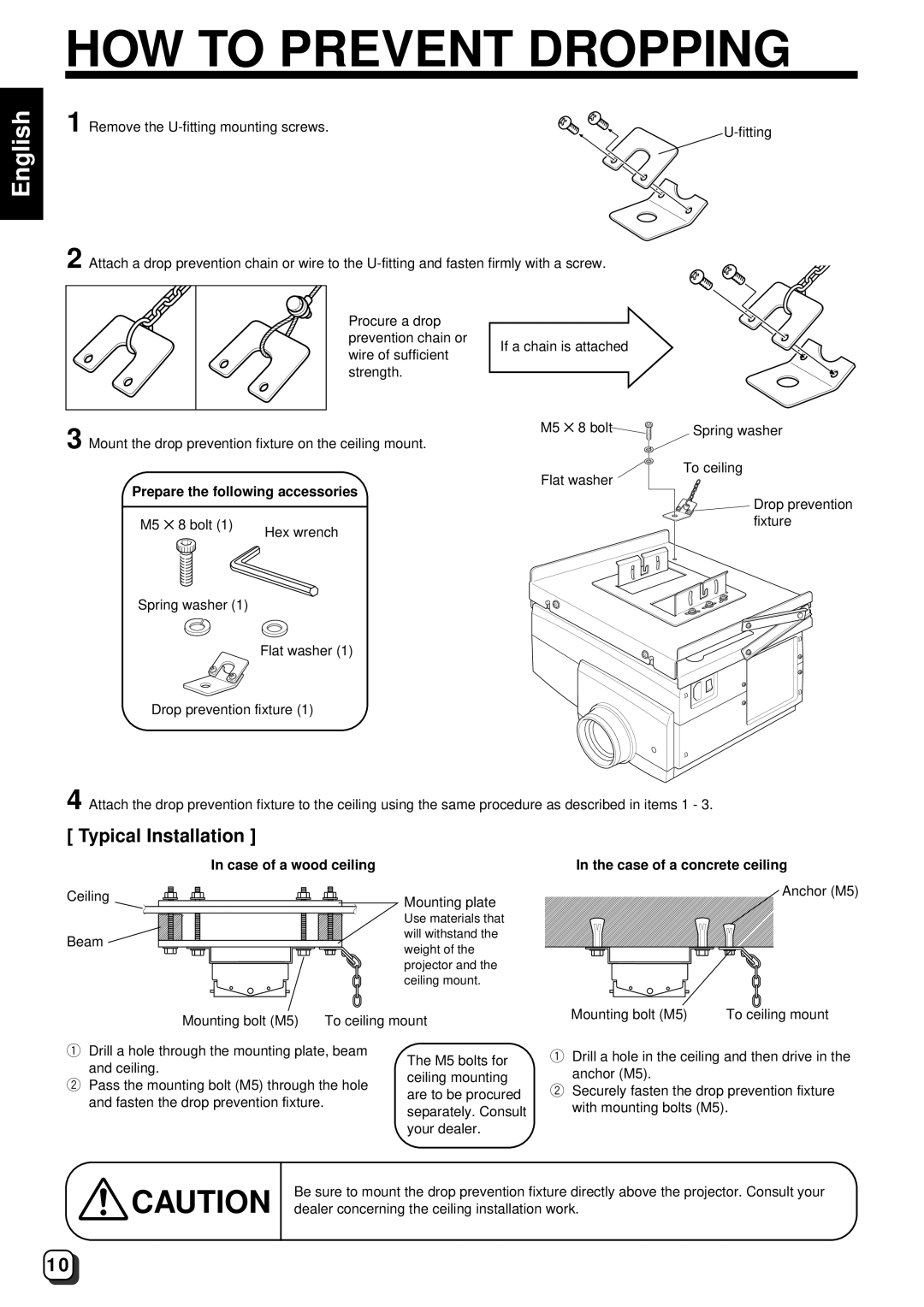 JVC DLA-G10U, DLA-G10E instruction manual HOW to Prevent Dropping, Prepare the following accessories 