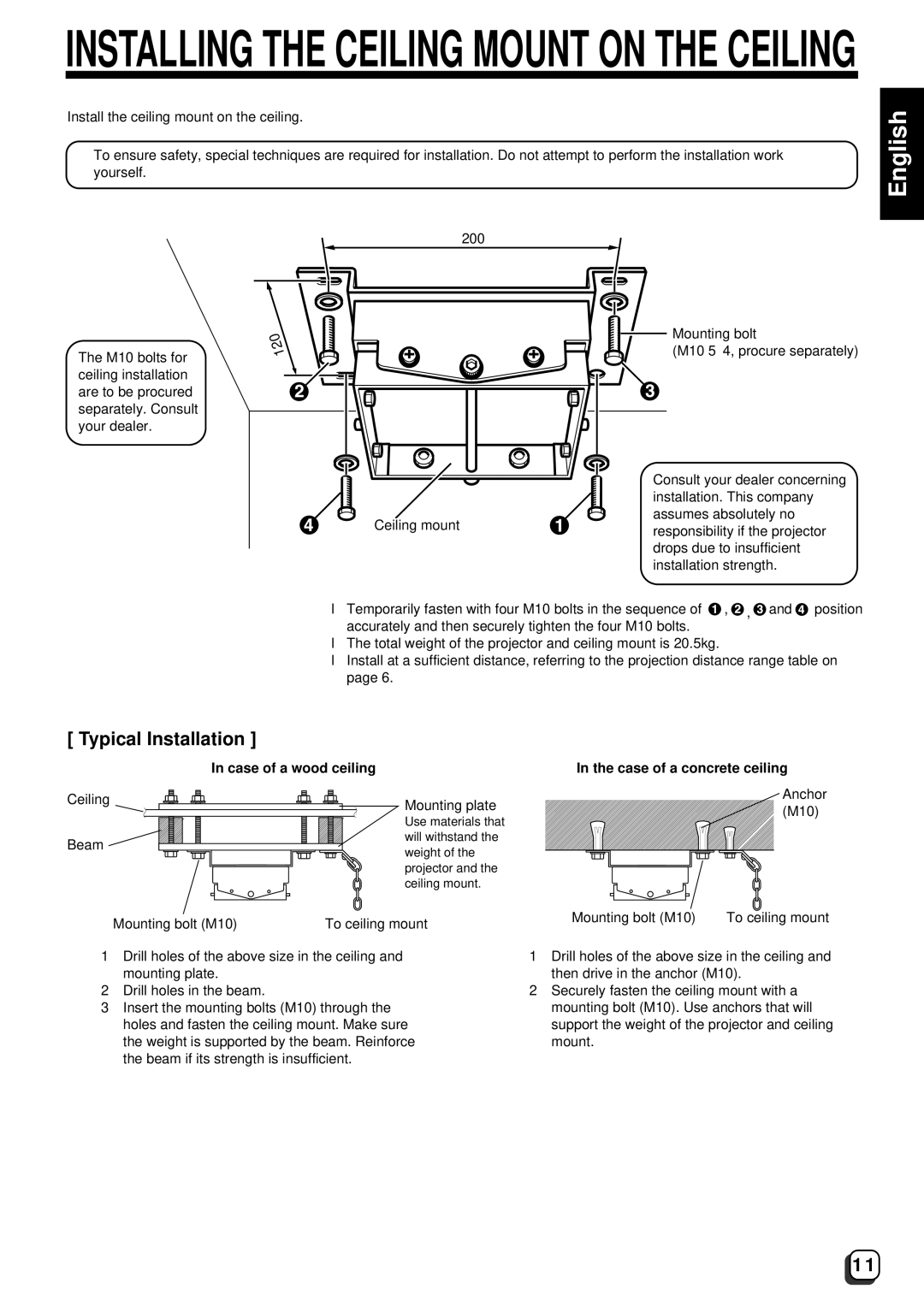 JVC DLA-G10E, DLA-G10U instruction manual Installing the Ceiling Mount on the Ceiling 