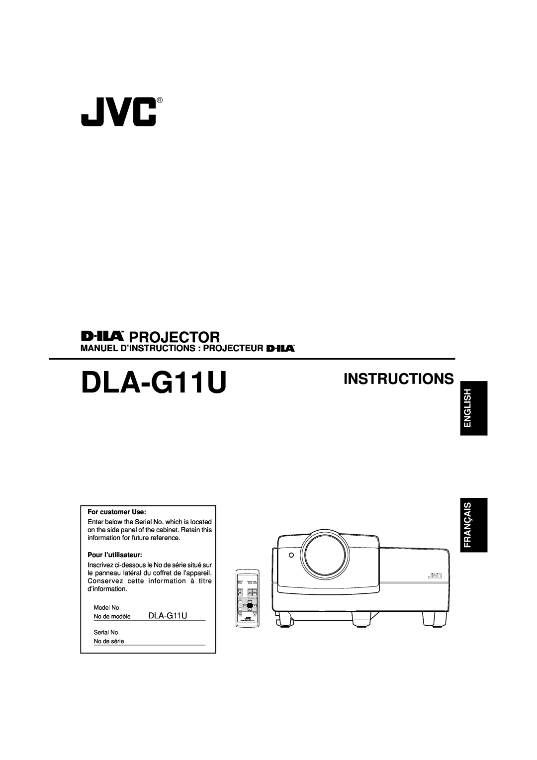 JVC DLA-G11U manual Projector, Manuel D’Instructions Projecteur, English, Français, For customer Use 