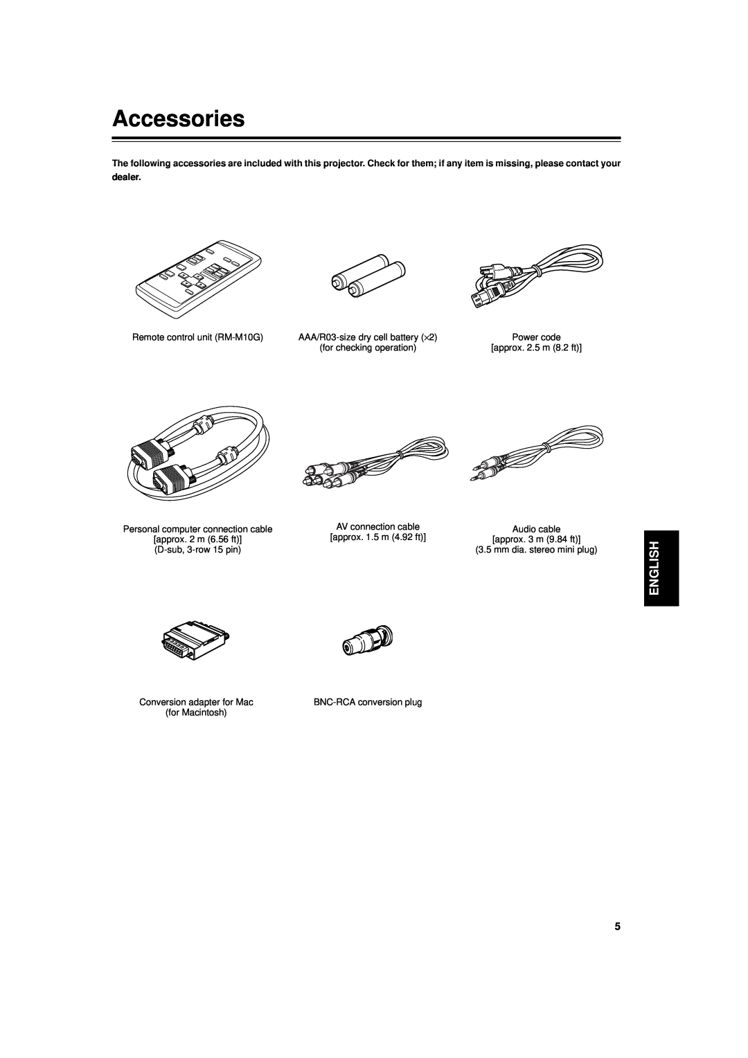 JVC DLA-G11U manual Accessories, English, dealer 