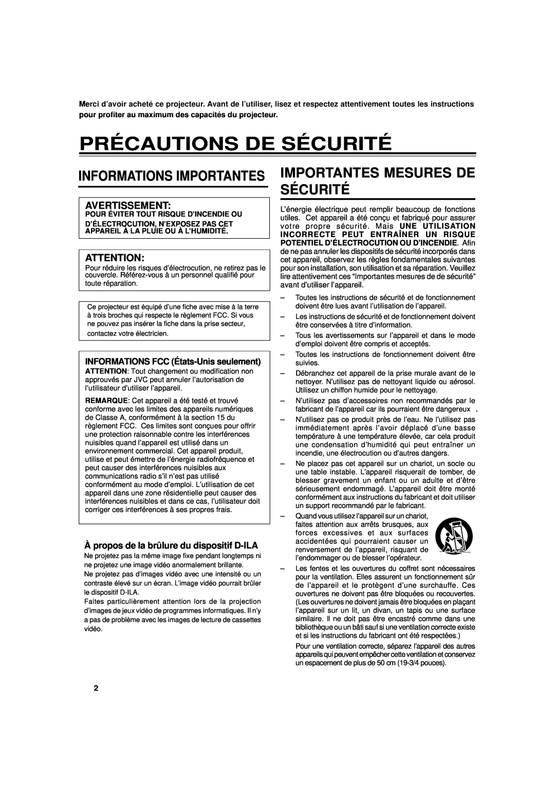 JVC DLA-G11U manual Précautions De Sécurité, Importantes Mesures De Sécurité, Informations Importantes 