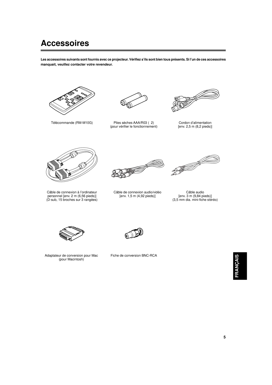 JVC DLA-G11U manual Accessoires, Télécommande RM-M10G, Pour Macintosh 