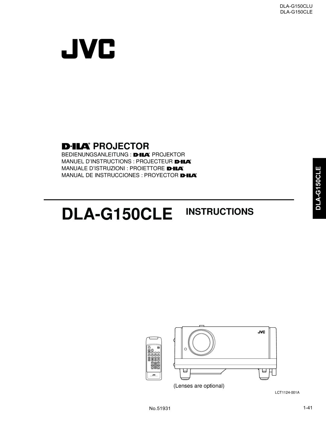 JVC DLA-G150CLU manual DLA-G150CLEINSTRUCTIONS 