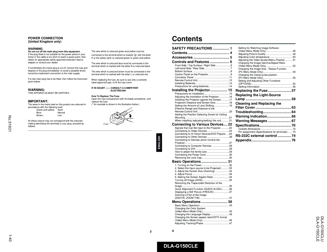 JVC DLA-G150CLU, DLA-G150CLE manual United Kingdom only, Replacing 15the, Various Devices 