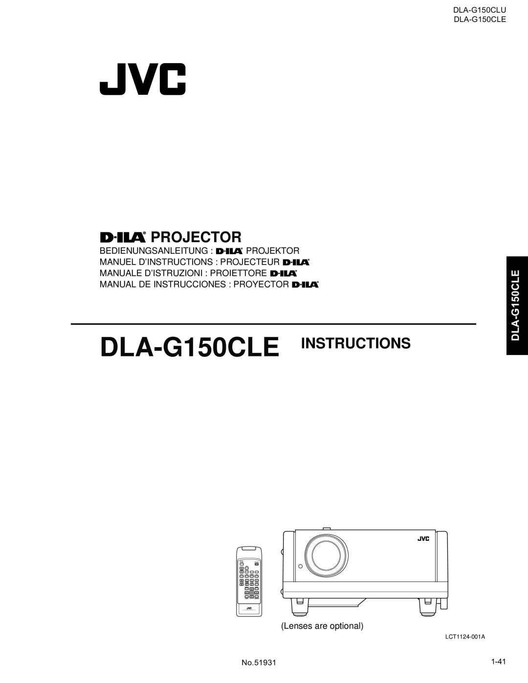 JVC DLA-G150CLU 1-41, DLA-G150CLEINSTRUCTIONS, Projector, Bedienungsanleitung Projektor Manuel D’Instructions Projecteur 
