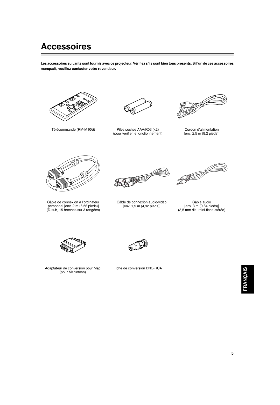 JVC DLA-G15U manual Accessoires, Télécommande RM-M10G, Pour Macintosh 