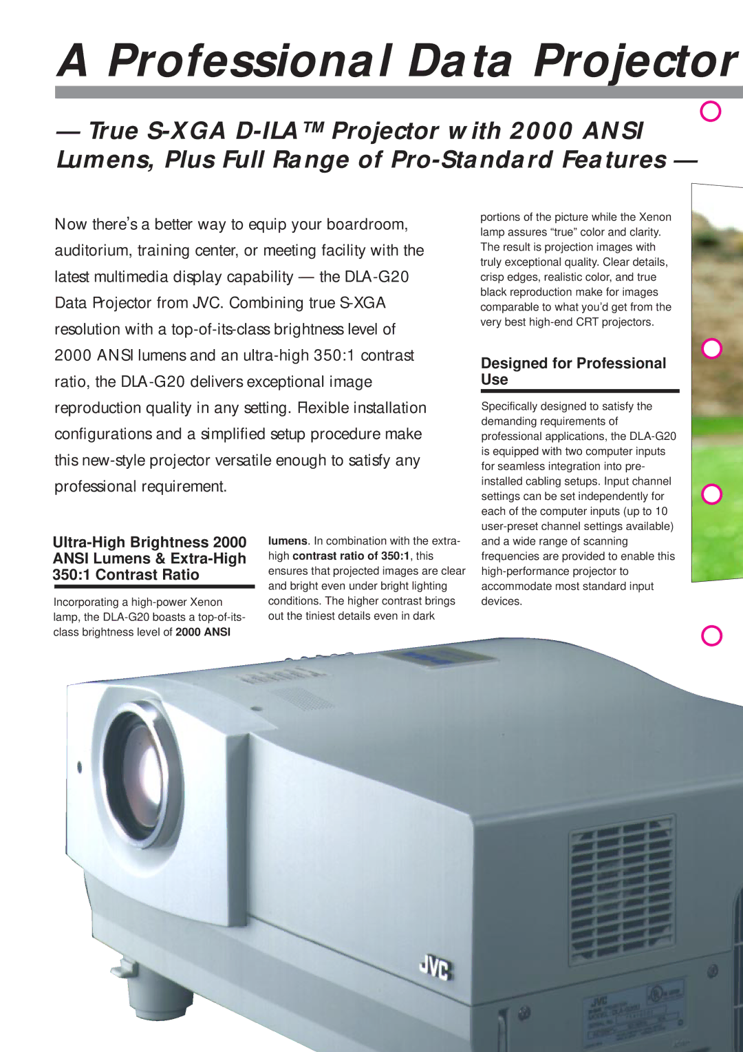 JVC dla-g20 manual Professional Data Projector, Designed for Professional Use 