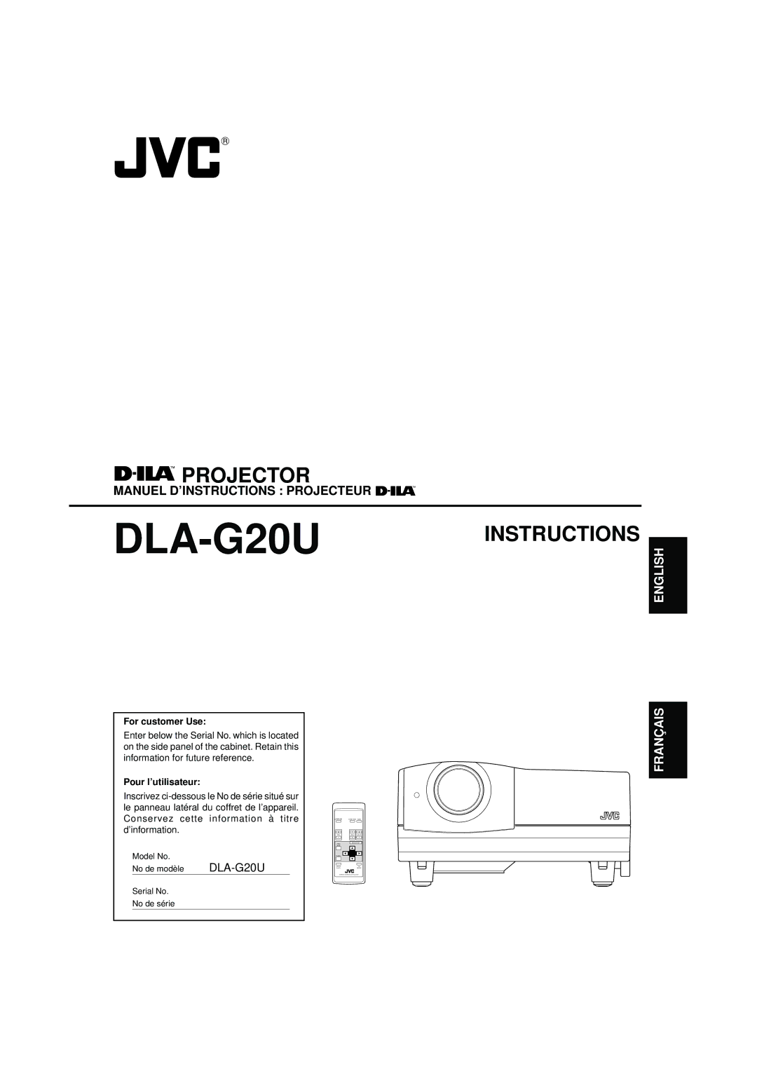 JVC DLA-G20U manual For customer Use, Pour l’utilisateur, Model No No de modèle, Serial No No de série 