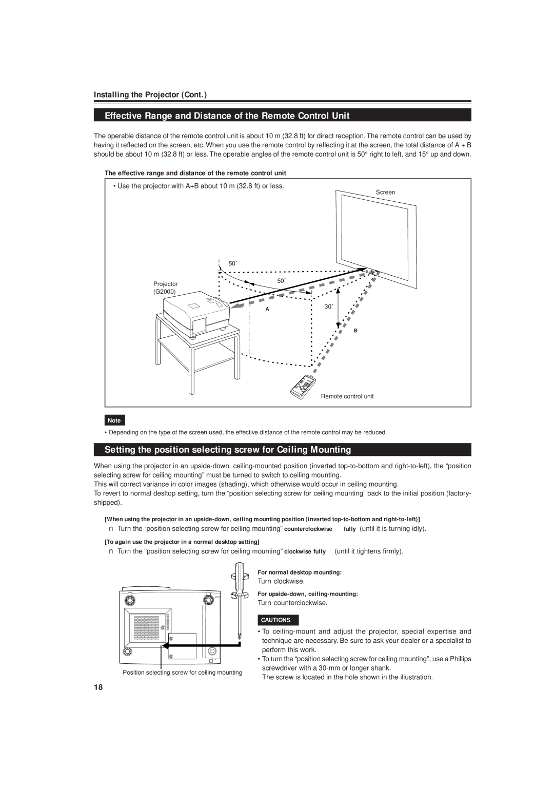 JVC DLA-G20U manual Effective Range and Distance of the Remote Control Unit 