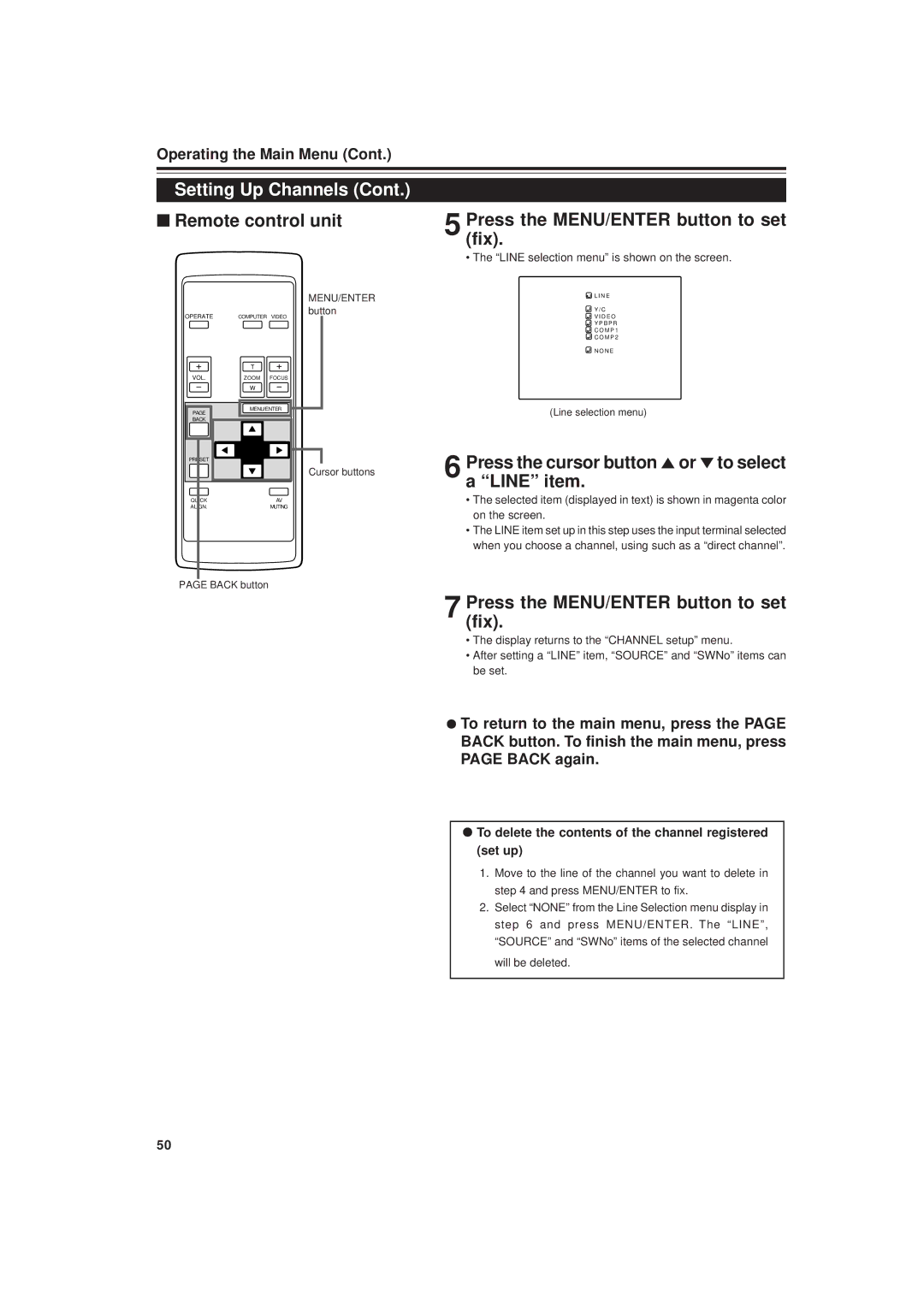 JVC DLA-G20U manual Fix, Press the cursor button 5or ∞to select a Line item, Press the MENU/ENTER button to set fix 