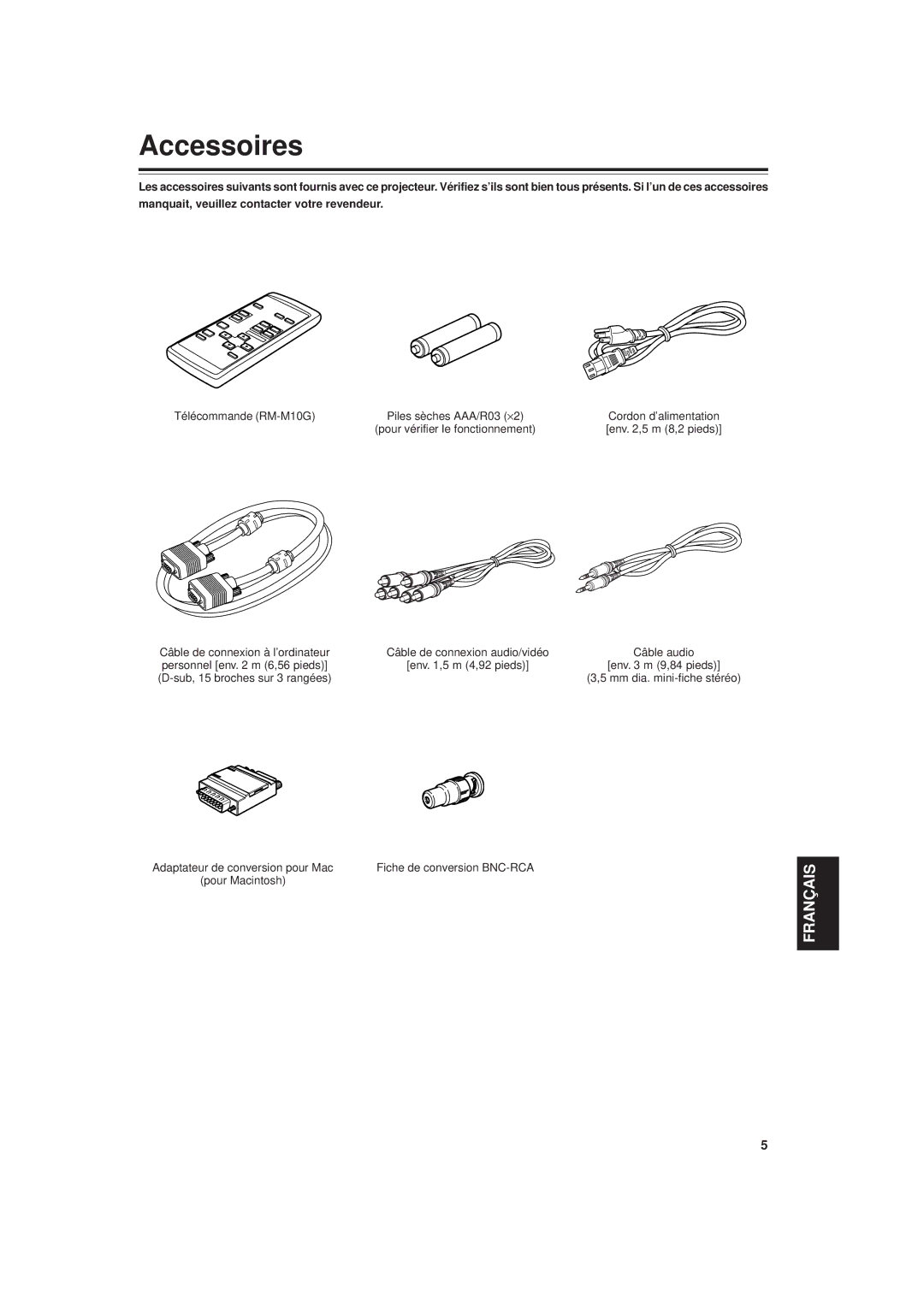 JVC DLA-G20U manual Accessoires, Télécommande RM-M10G, Pour Macintosh 