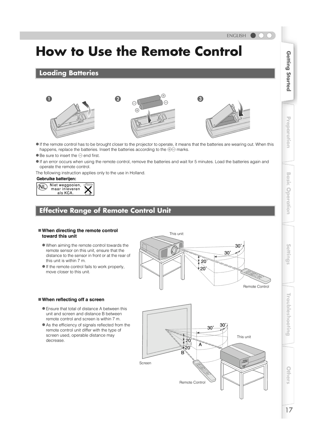 JVC DLA-HD1 manual How to Use the Remote Control, Loading Batteries, Effective Range of Remote Control Unit 