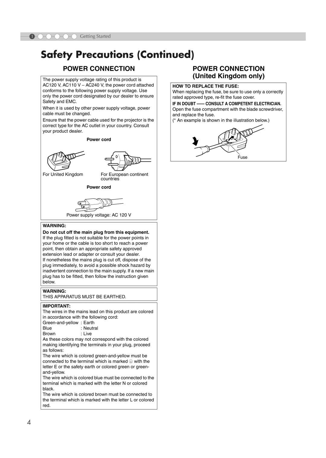 JVC DLA-HD1 manual Safety Precautions, Power cord 