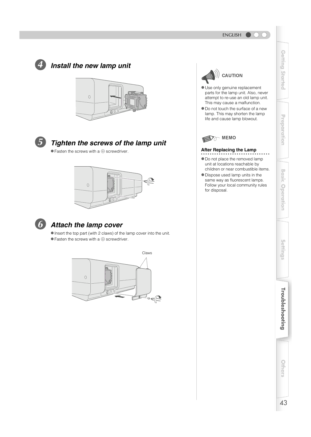 JVC DLA-HD1 manual Attach the lamp cover, After Replacing the Lamp 